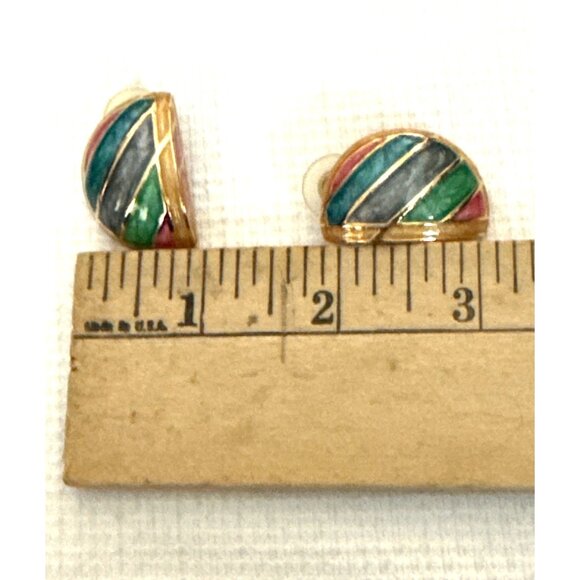 Multi-Color Enamel & Gold-Tone Half Hoop Earrings - Picture 3 of 6